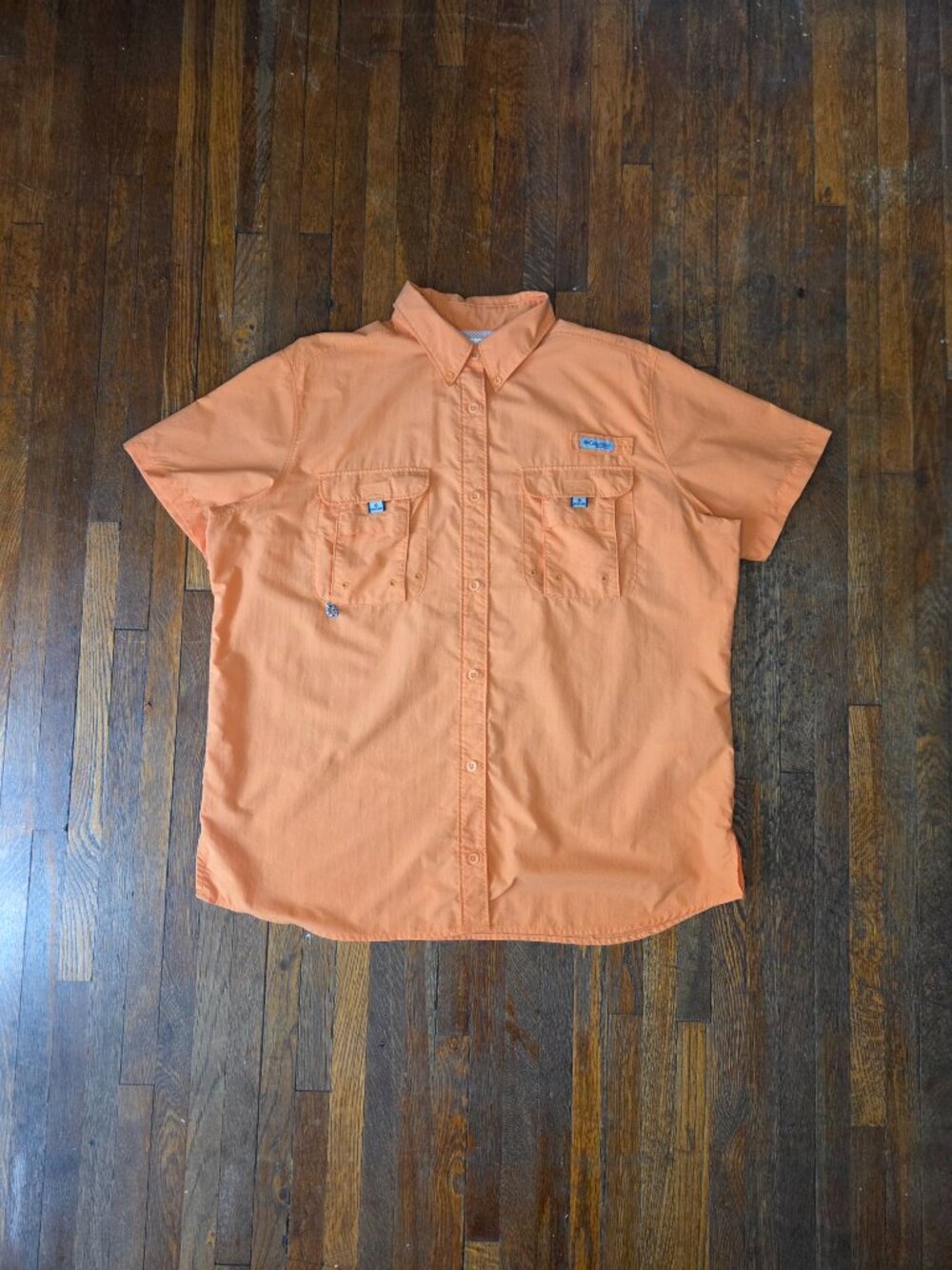 Columbia Orange Performance Fishing Gear Short Sleeve Button Down Shirt